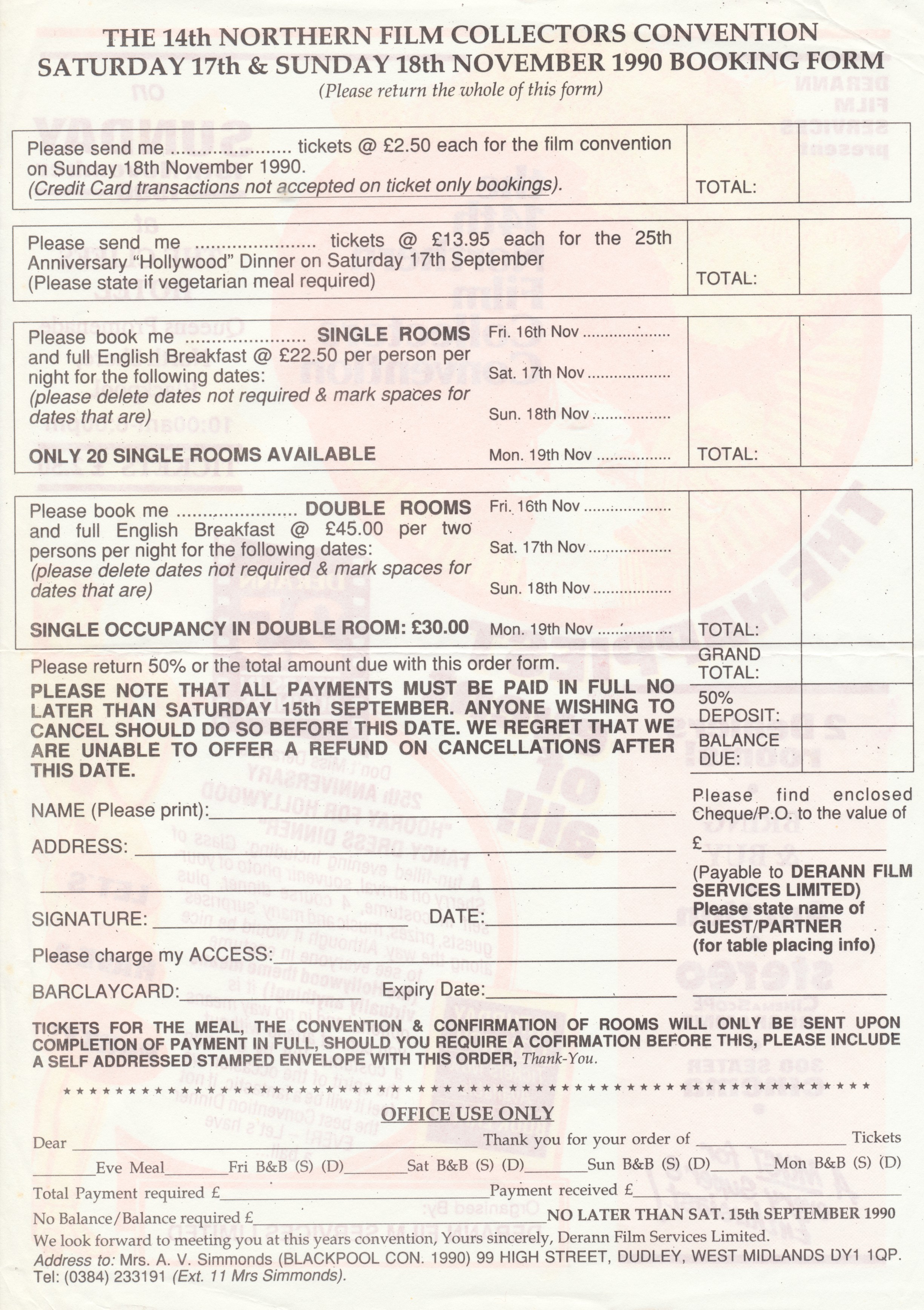 1990 Convention Booking Form, page 2