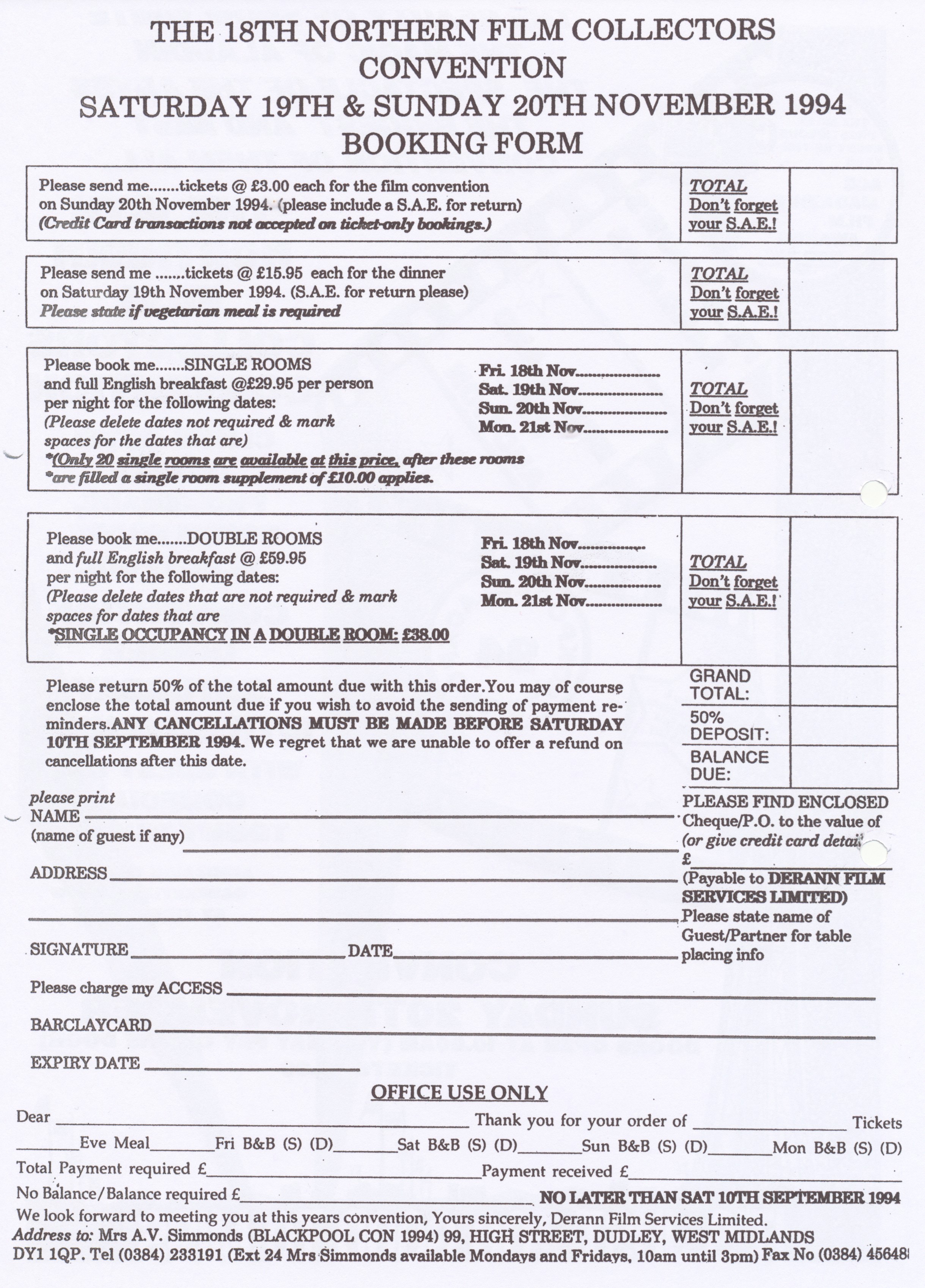 1994 Convention booking form