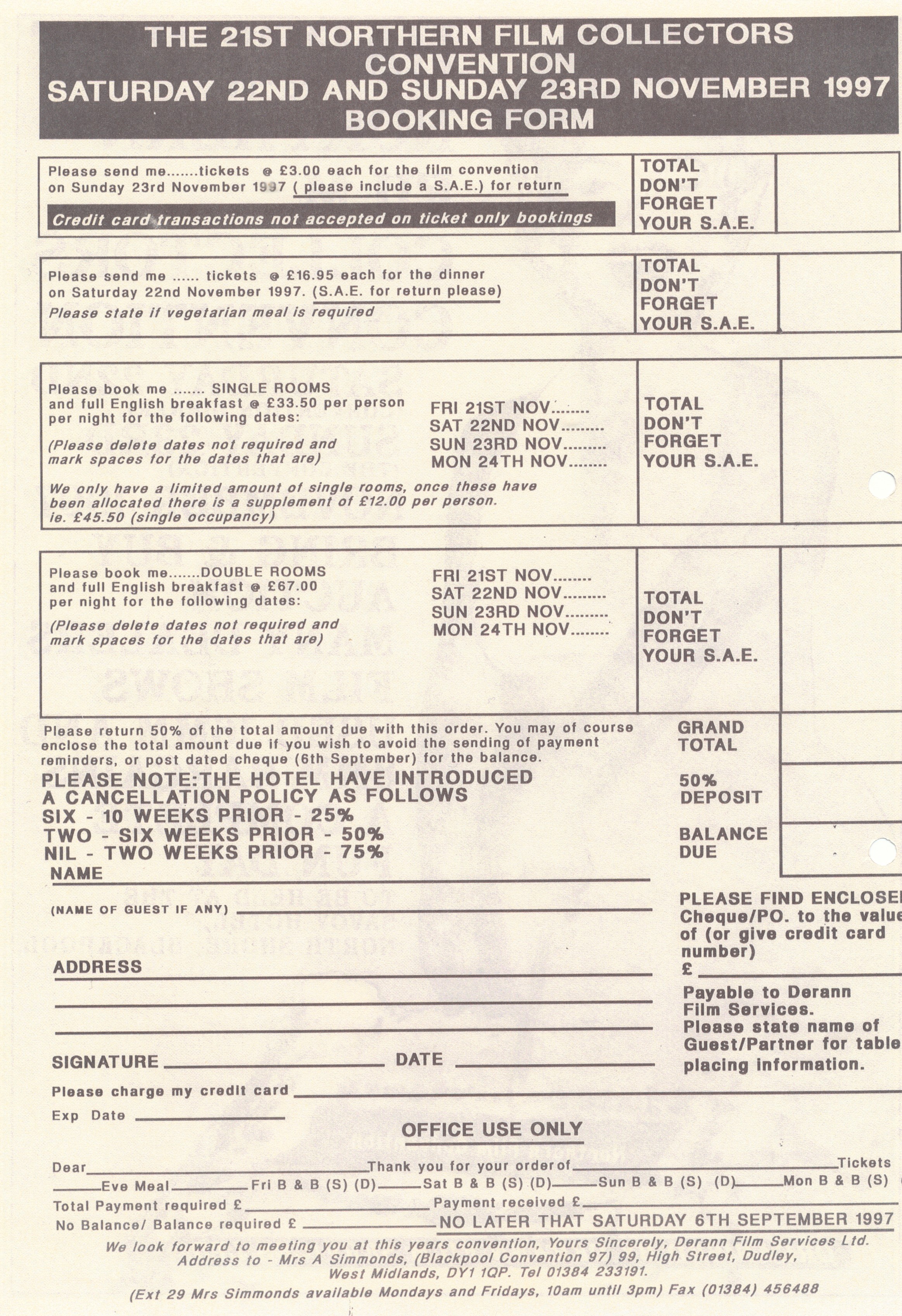 1997 Convention Booking Form