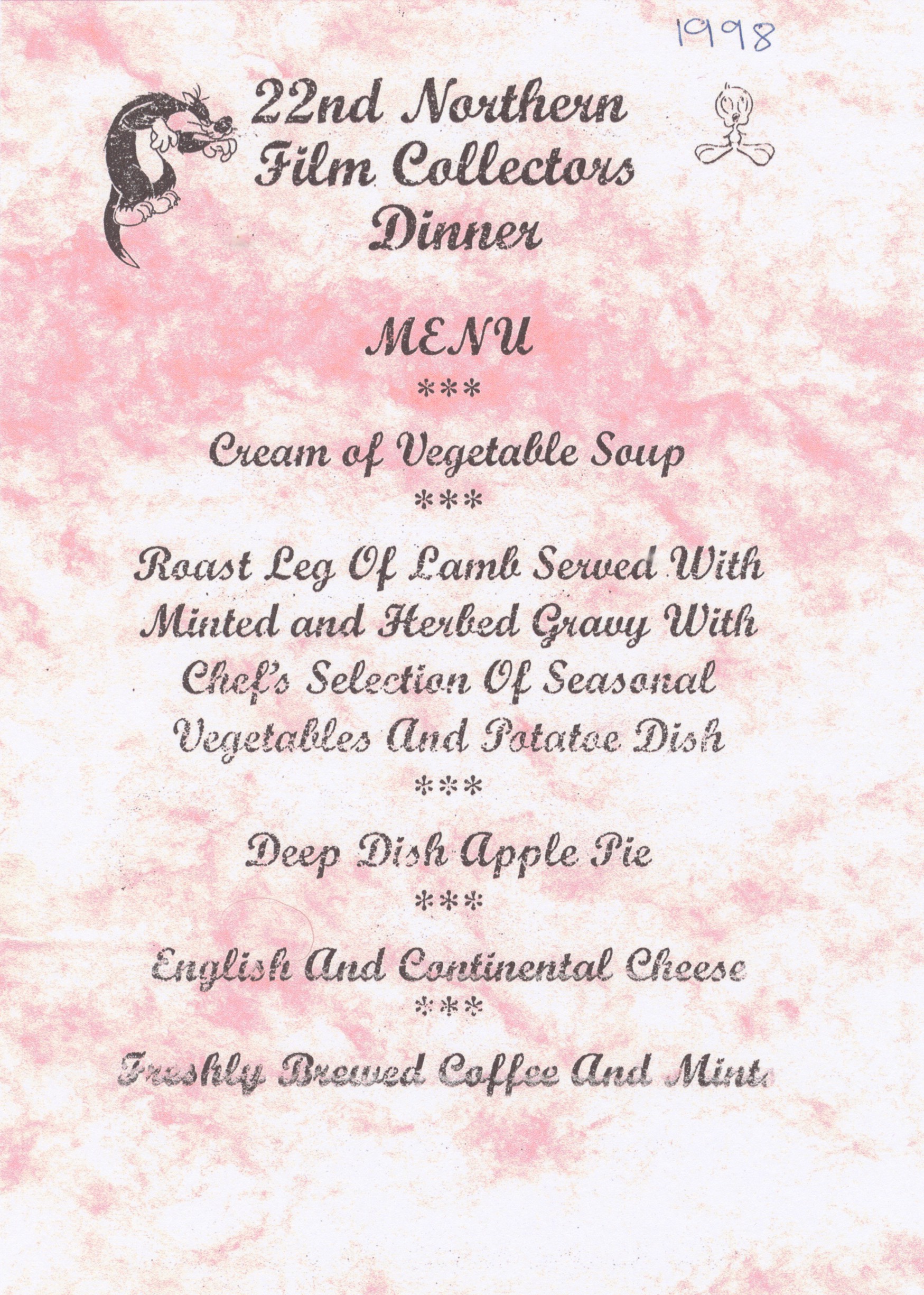 1998 Convention Dinner menu