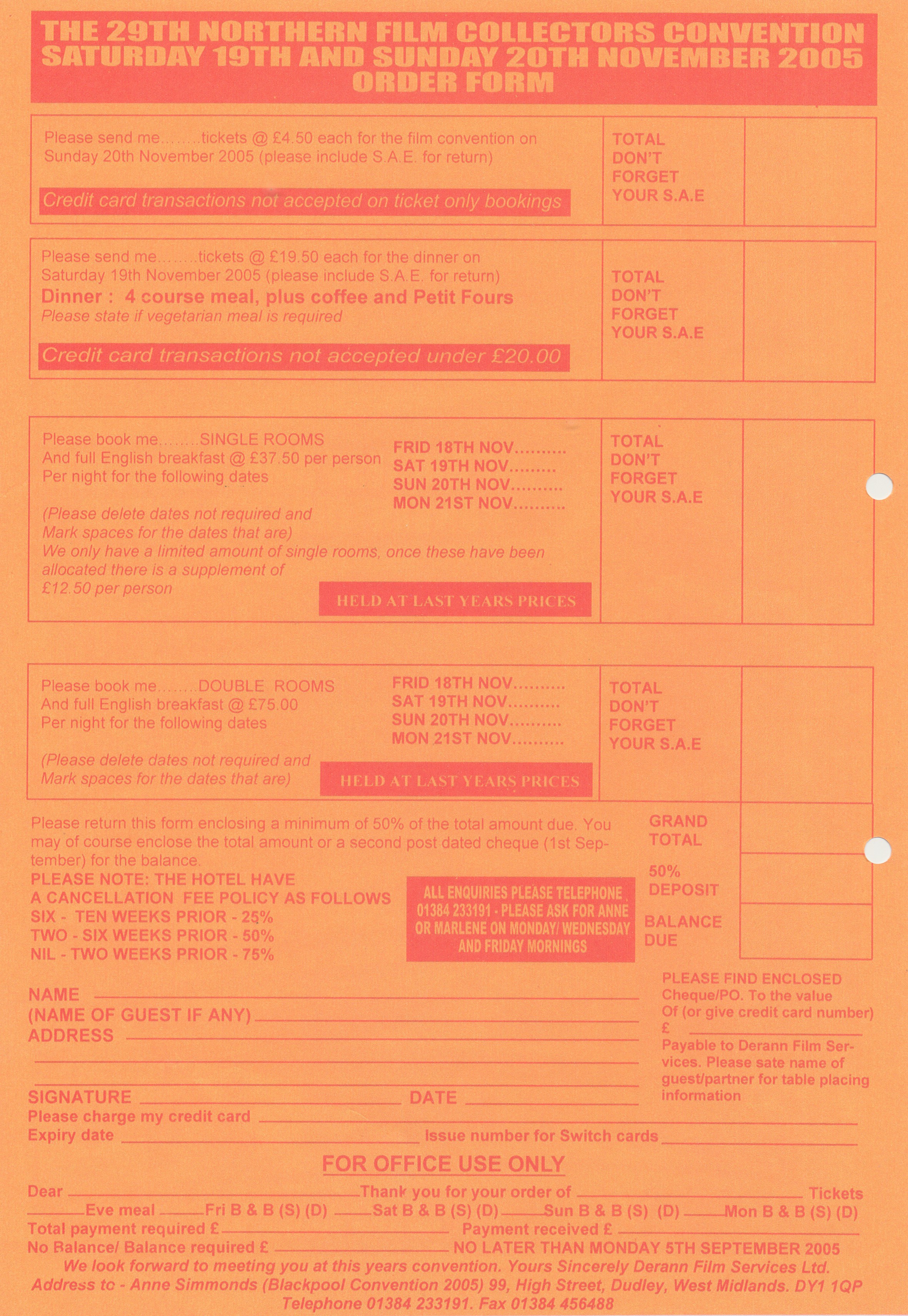 2005 Convention Dinner booking form