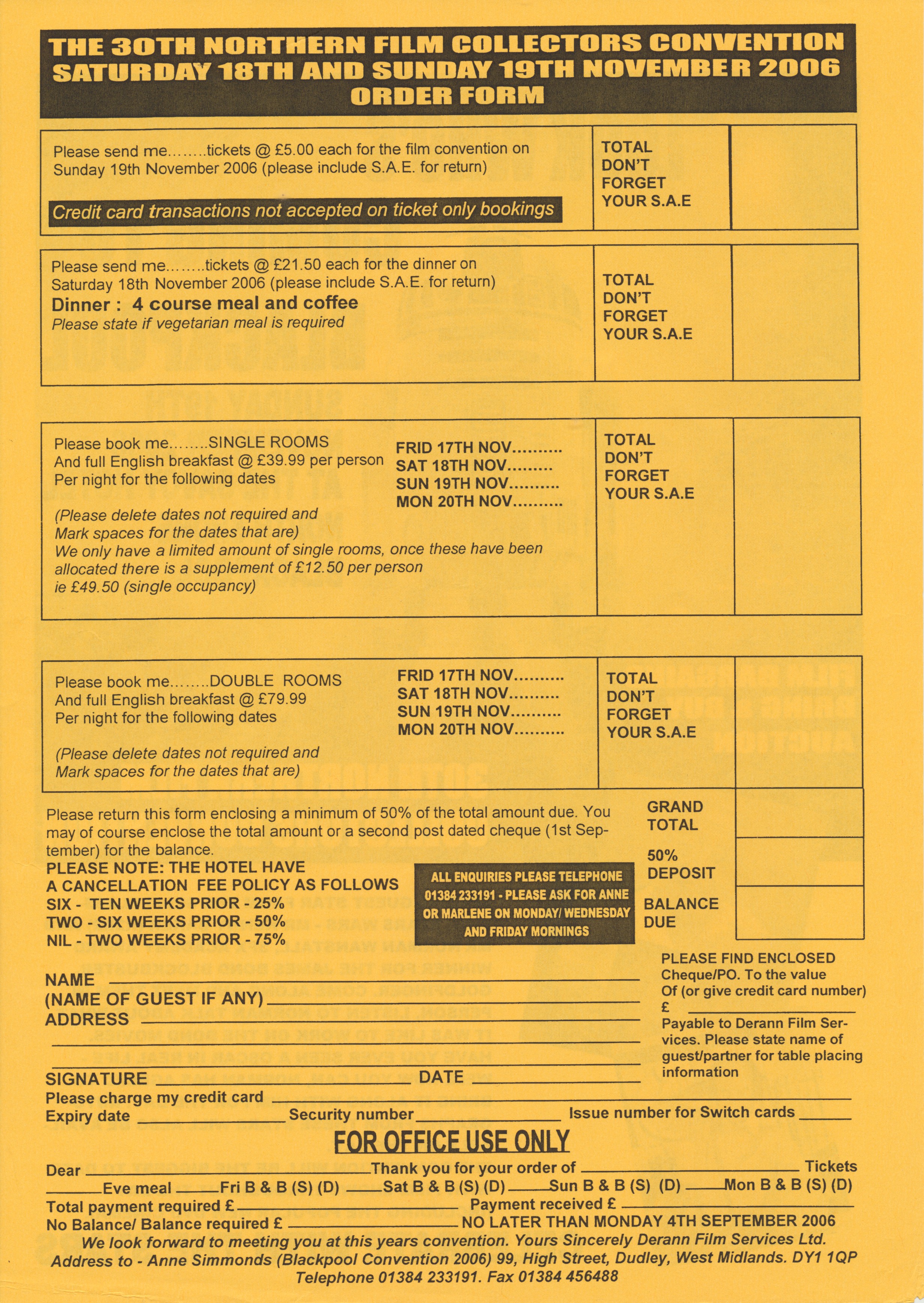 2006 Convention Dinner booking form
