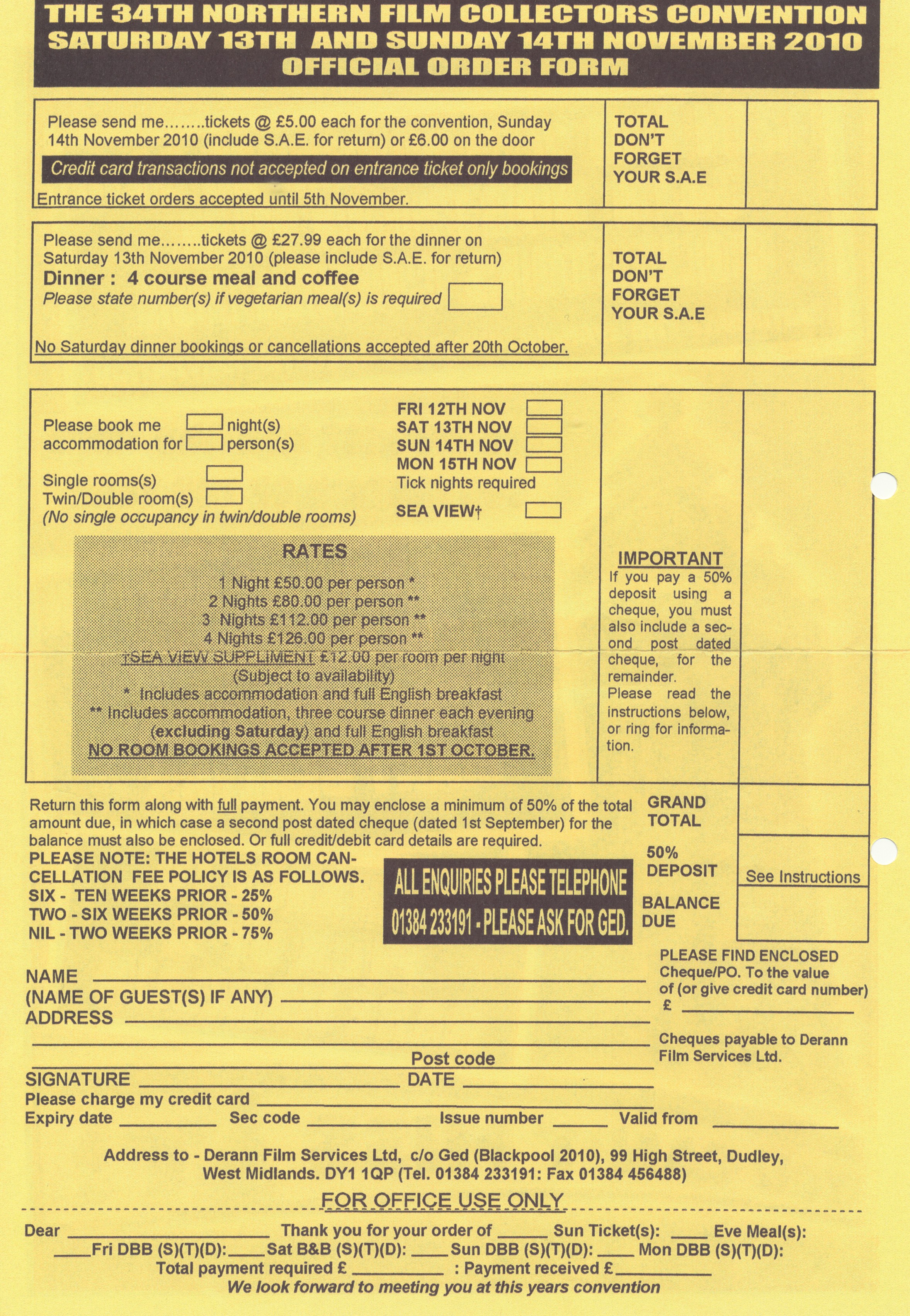 2010 Convention Dinner booking form