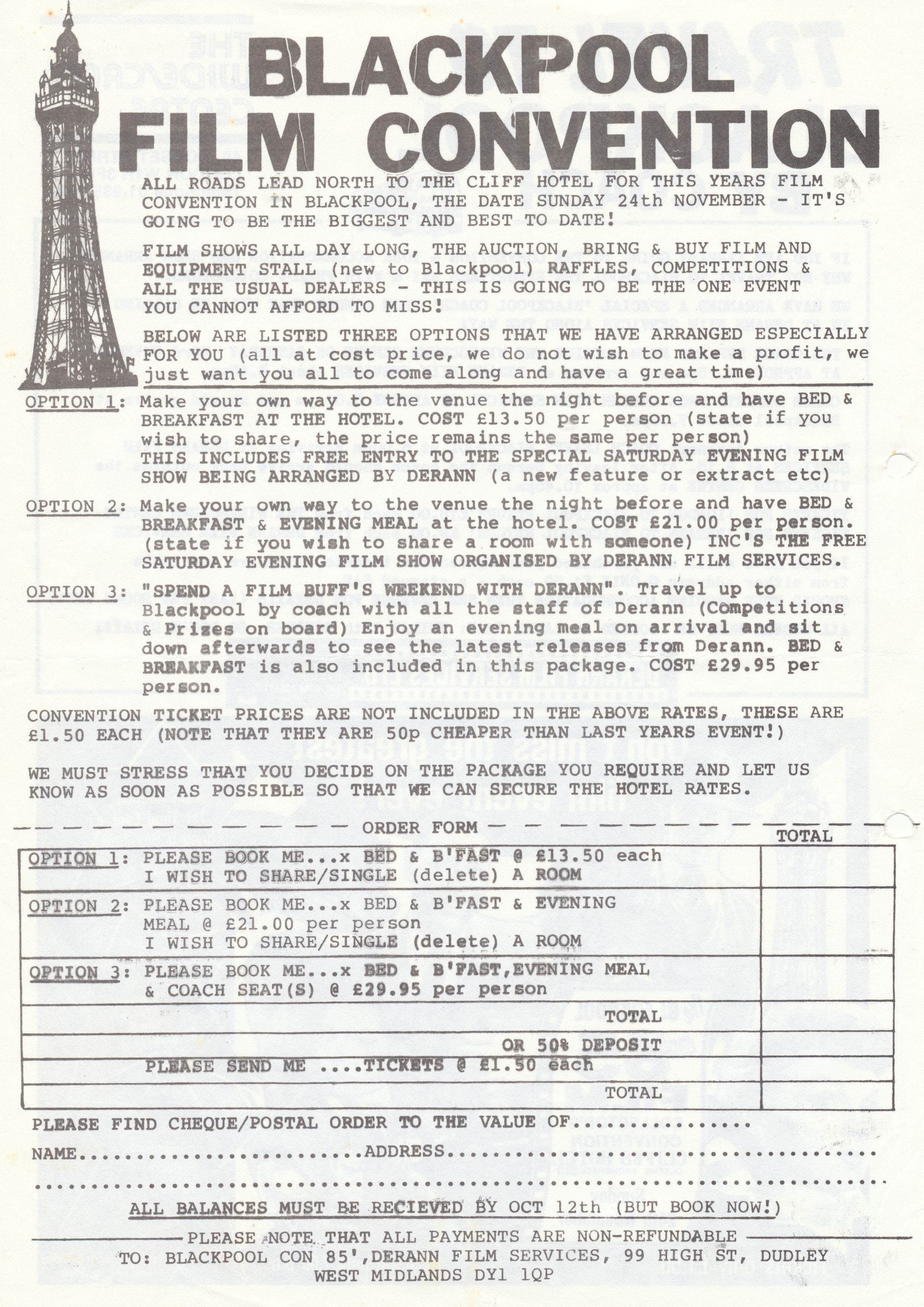 1985 Convention booking form