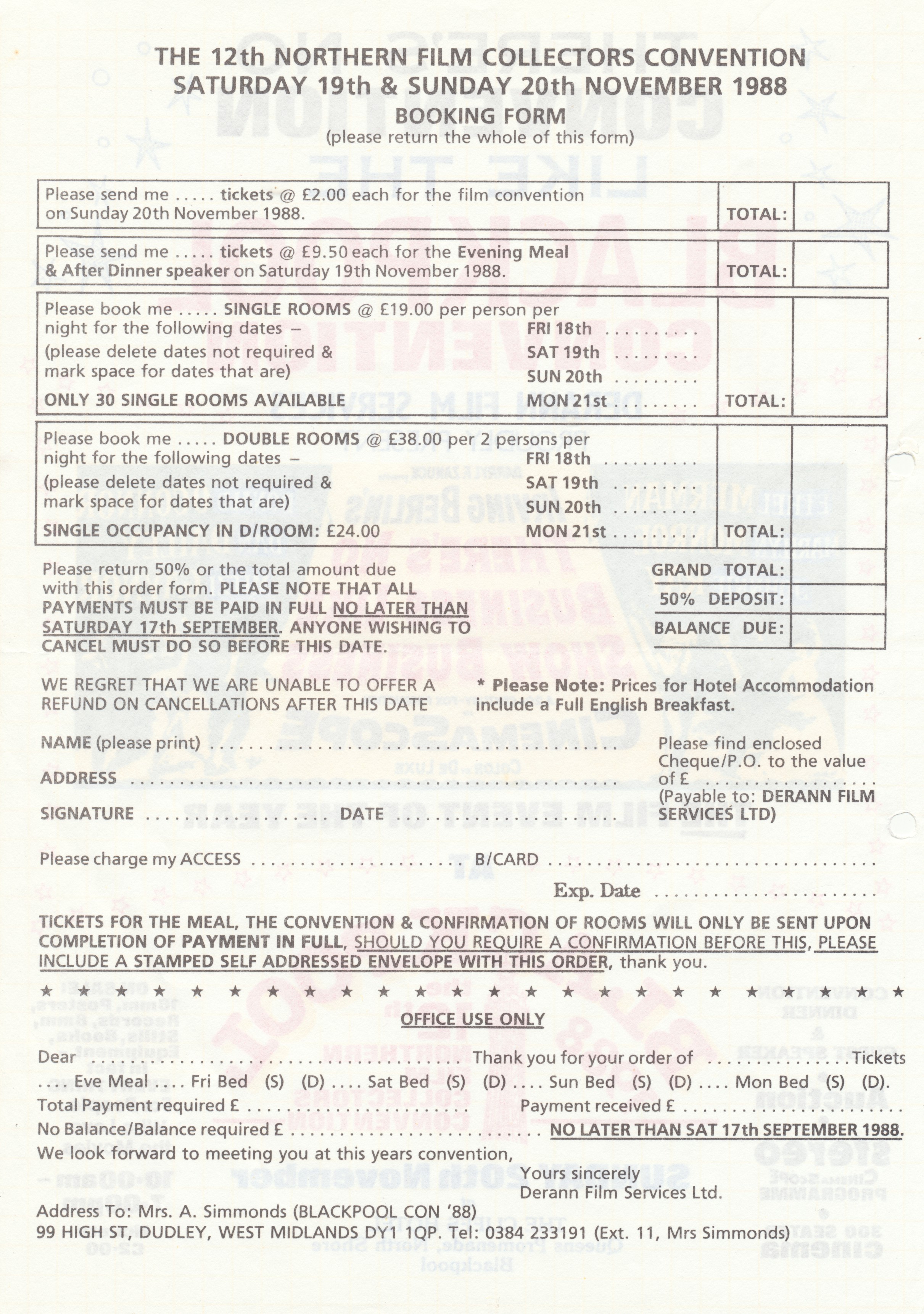 1988 Convention booking form