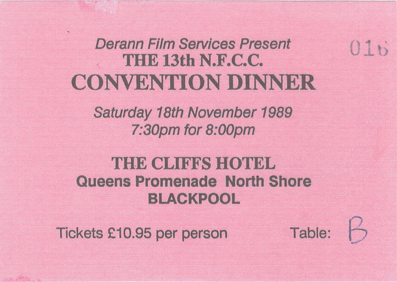 1989 Convention Dinner ticket