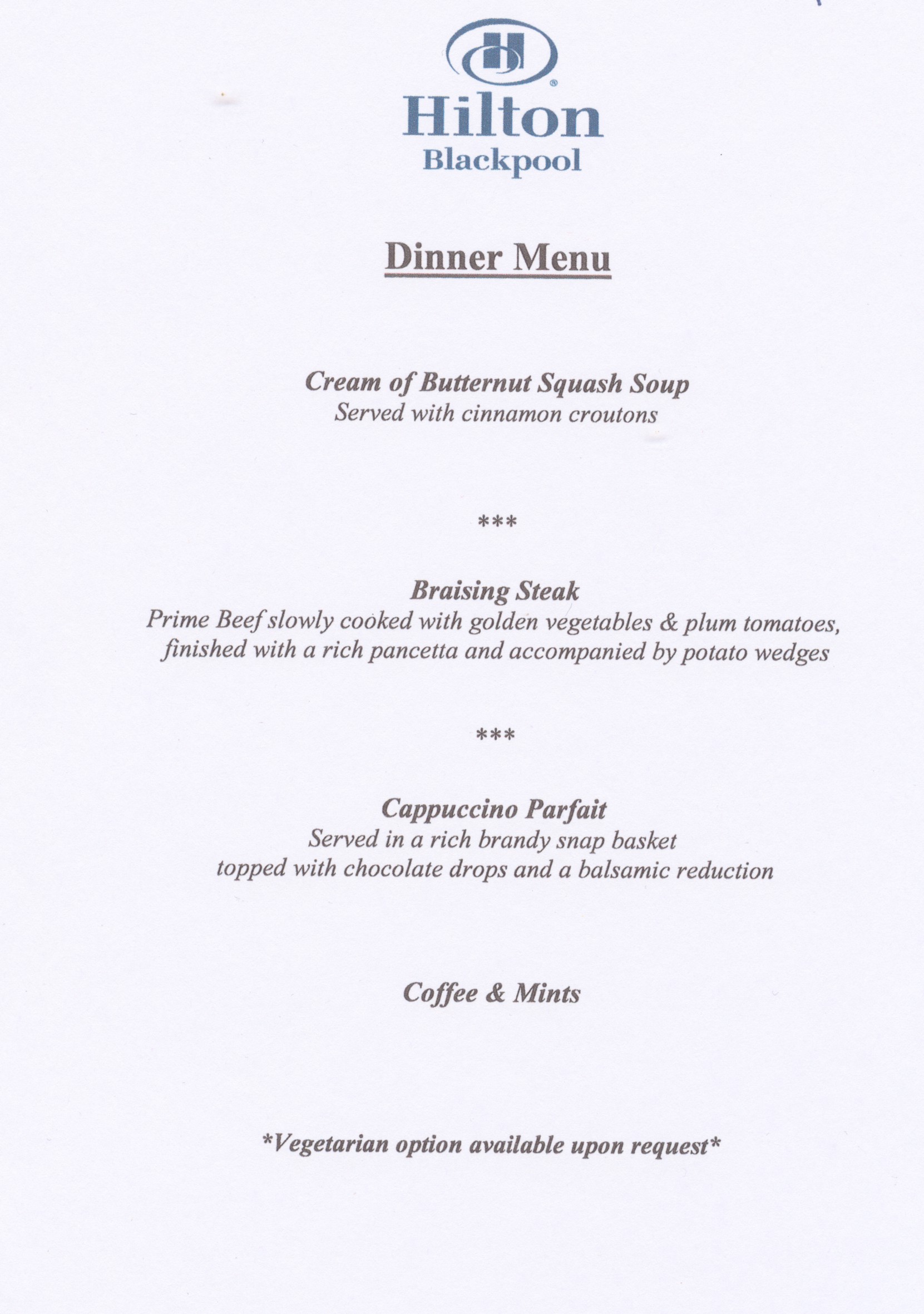 2014 Dinner menu